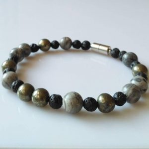 Náramek jaspis-pyrit-láva * Bracelet from jasper, pyrite, lava