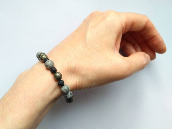Náramek jaspis-pyrit-láva * Bracelet from jasper, pyrite, lava