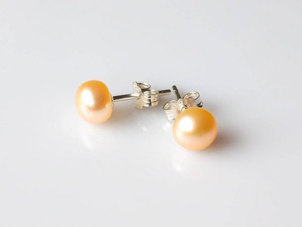 Perlové náušnice lososové, stříbrné * Beige pearl earrings, silver