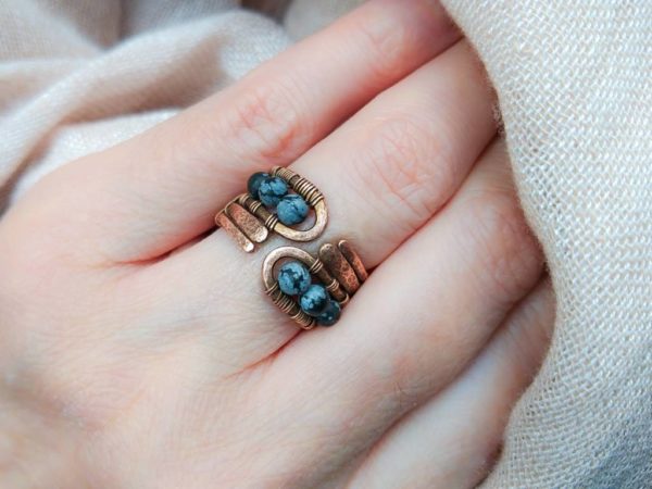 Prsten měděný s obsidiánem vločkovým * Snowflake Obsidian Copper ring