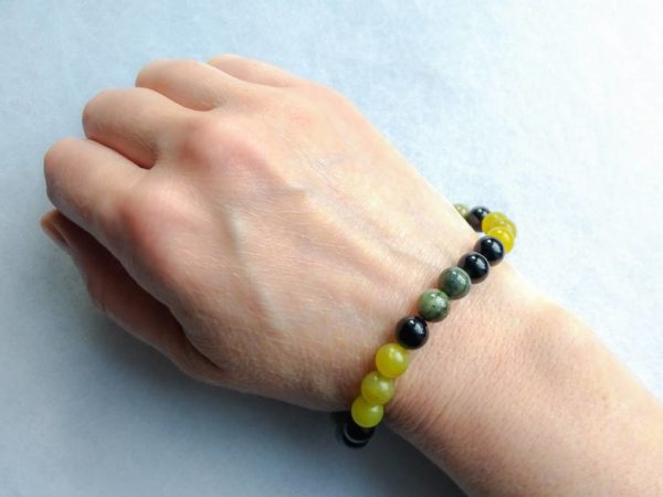 Náramek na přání křemen zelený-onyx-peridot * Custom bracelet from Green Quartz, Onyx and Peridot