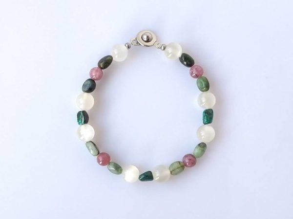 Náramek měsíční kámen-smaragd-turmalín-chryzokol * Bracelet from Moonstone, Emerald, Tourmaline and Chrysocolla