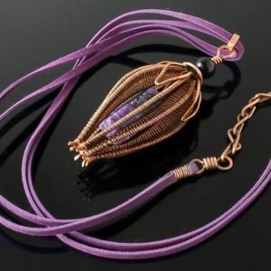 Měděný náhrdelník čaroit a černý turmalín* Copper necklace with Charoite and Black Tourmaline