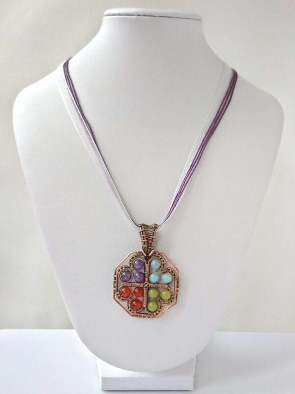 Měděný náhrdelník ametyst, amazonit, karneol, jadeit * Copper necklace with Amethyst, Amazonite, Carnelian and Jade