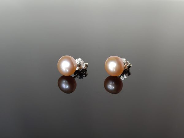 Perlové náušnice růžové, stříbrné * Rose pearl stud earrings, silver