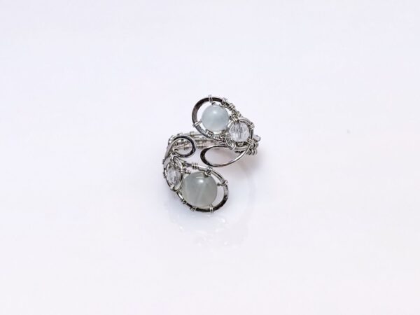 Prsten s měsíčním kamenem a křišťálem, chirurgická ocel * Moonstone ring from surgical steel
