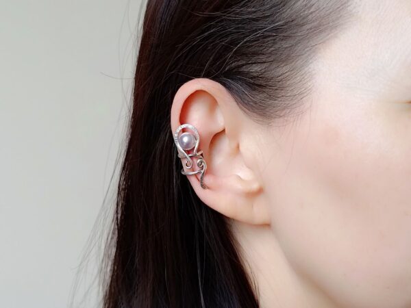 Záušnice s růžovofialovou říční perlou * Ear cuff with pink-purple Freshwater pearl