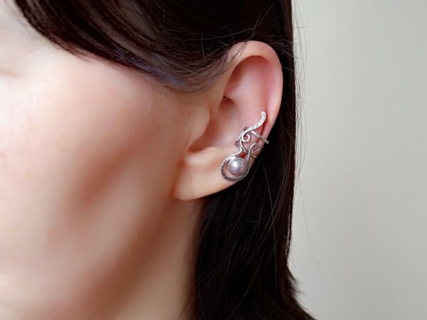 Záušnice s růžovofialovou říční perlou * Ear cuff with pink-purple Freshwater pearl