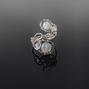 Prsten s měsíčním kamenem a křišťálem, chirurgická ocel * Moonstone ring from surgical steel