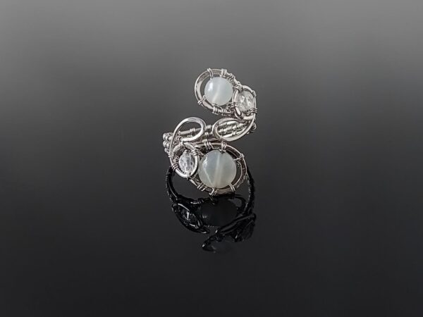 Prsten s měsíčním kamenem a křišťálem, chirurgická ocel * Moonstone ring from surgical steel