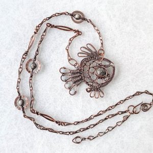 Měděný náhrdelník Rybka s jaspisem a angelitem * Copper necklace Fish with jasper and angelite
